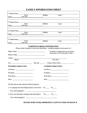 Family Information Sheet
