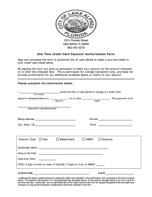 One Time Credit Card Payment Authorization Form