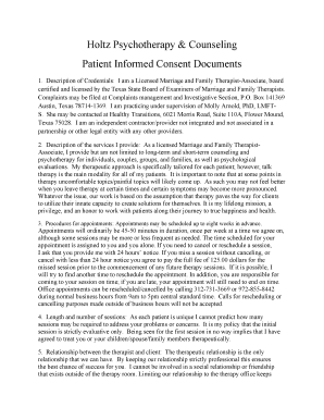Texas Patient Informed Consent for Psychotherapy