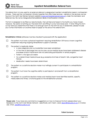 Inpatient Rehabilitation Referral Form