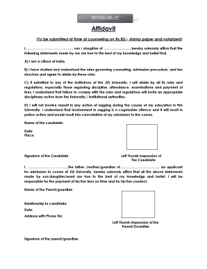 Affidavit for JSS University Admission