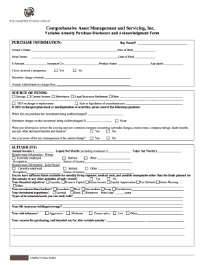 Variable Annuity Purchase Disclosure and Acknowledgment Form