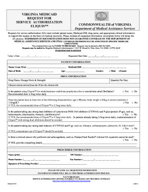 Virginia Medicaid Service Authorization for Eliquis