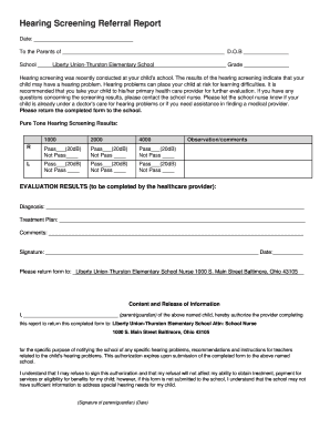 Hearing Screening Referral Report