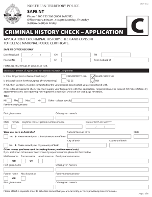 Northern Territory Police Criminal History Check Application