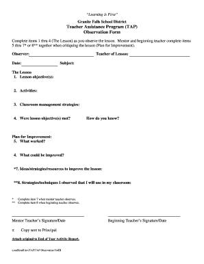 TAP Observation Form - Granite Falls School District - gfalls wednet