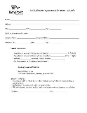 Authorization Agreement for Direct Deposit