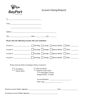 Account Closing Request Form