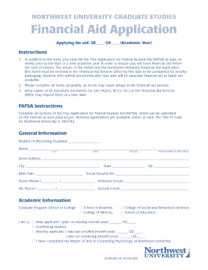 Northwest University Graduate Financial Aid Application