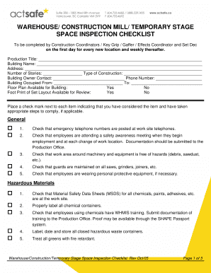 Warehouse Construction Safety Inspection Checklist