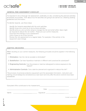 General Risk Assessment Checklist