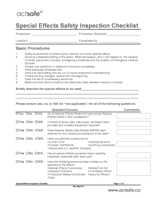 Special Effects Safety Inspection Checklist