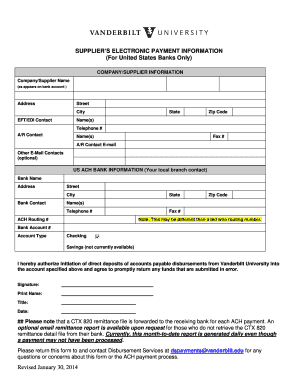 Supplier's Electronic Payment Information Form