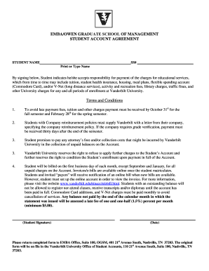 Vanderbilt University Student Account Agreement