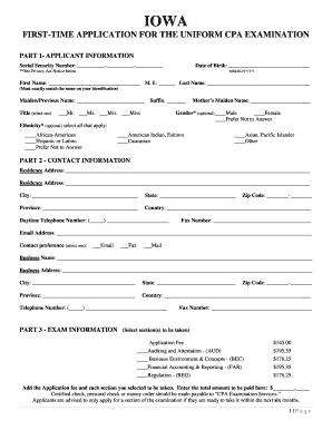 Iowa First-Time CPA Exam Application
