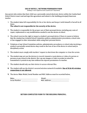 Cumberland School District Device Use Permission Form