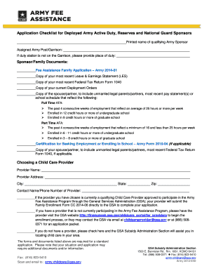 Application Checklist for Deployed Army Active