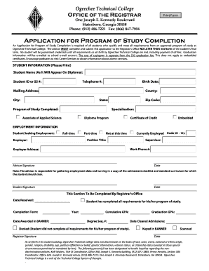 Ogeechee Technical College Program Completion Application