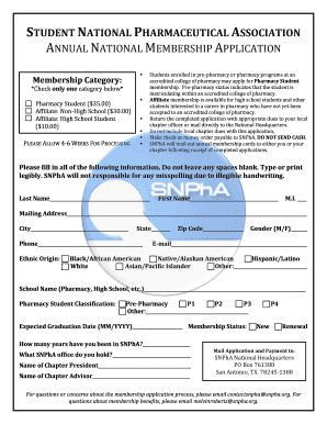 Student National Pharmaceutical Association Membership Application