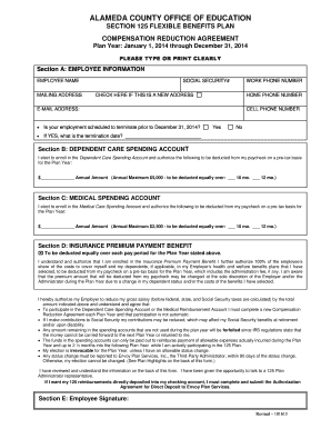 Alameda County Flexible Benefits Plan Compensation Reduction Agreement