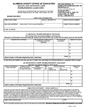 Alameda County Medical and Dependent Care Reimbursement Form
