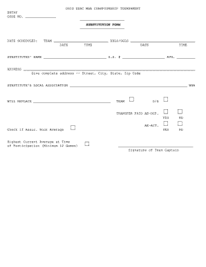Ohio USBC WBA Championship Tournament Substitution Form