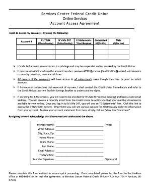 Services Center Federal Credit Union Account Access Agreement
