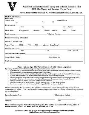 Vanderbilt University Summer Waiver Form