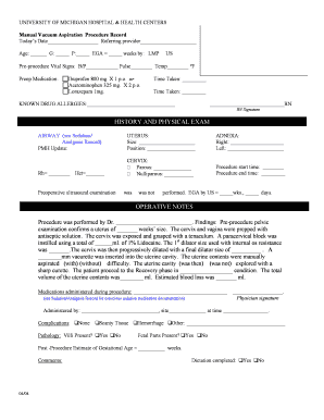 Manual Vacuum Aspiration Procedure Record