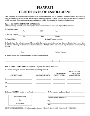 Hawaii CPA Exam Enrollment Form