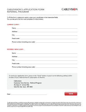 Cablevision Referral Program Application Form