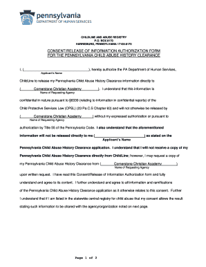 Pennsylvania Child Abuse History Clearance Consent Form
