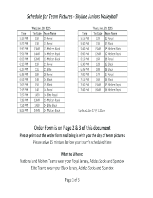 Team Picture Order Form