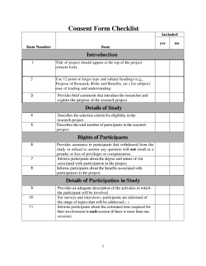 Research Participant Consent Form Checklist