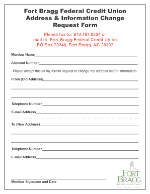 Fort Bragg Federal Credit Union Address Change Request Form
