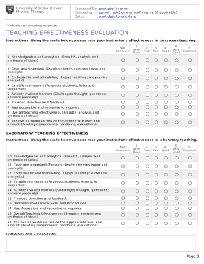 University of Saskatchewan Teaching Effectiveness Evaluation