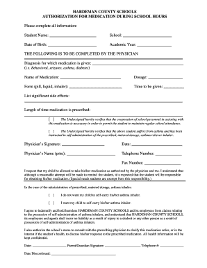 Authorization for Medication During School Hours