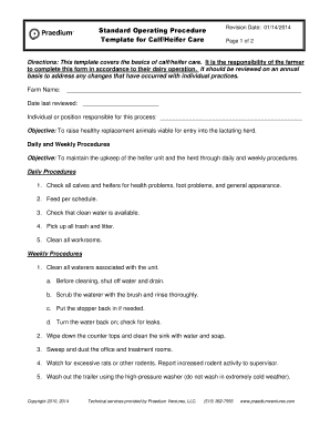 Calf Heifer Care Standard Operating Procedure
