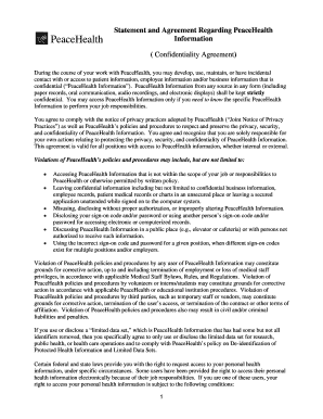 PeaceHealth Confidentiality Agreement