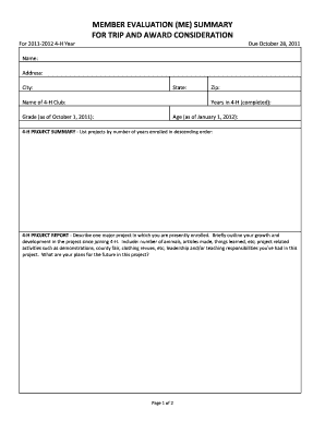 4-H Member Evaluation Form