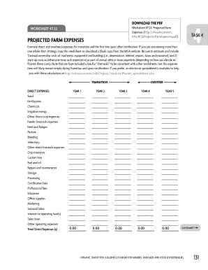 Organic Transition Farm Expense Worksheet