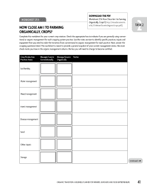 Organic Crop Transition Worksheet