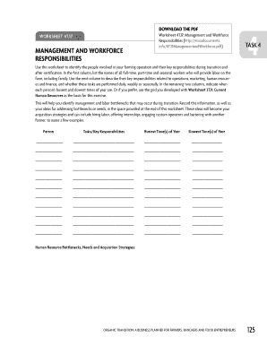Worksheet 4T.17: Management and Workforce Responsibilities