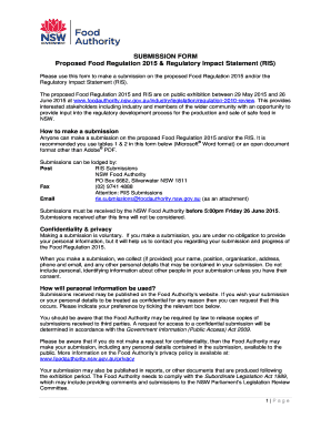 Food Regulation 2015 Submission Form