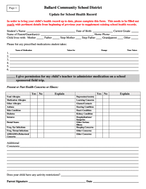 Ballard Community School District Health Record Update