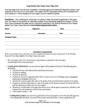 Term Paper Cover Page Form