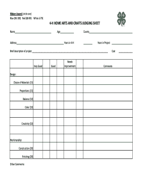 4-H Home Arts and Crafts Judging Sheet