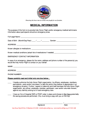 Indy Honor Flight Medical Information Form