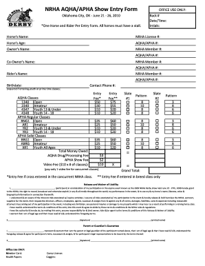 NRHA AQHA/APHA Show Entry Form
