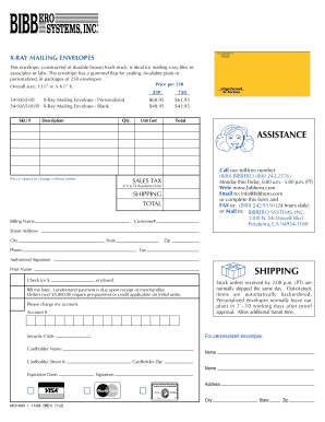 X-Ray Mailing Envelope Order Form